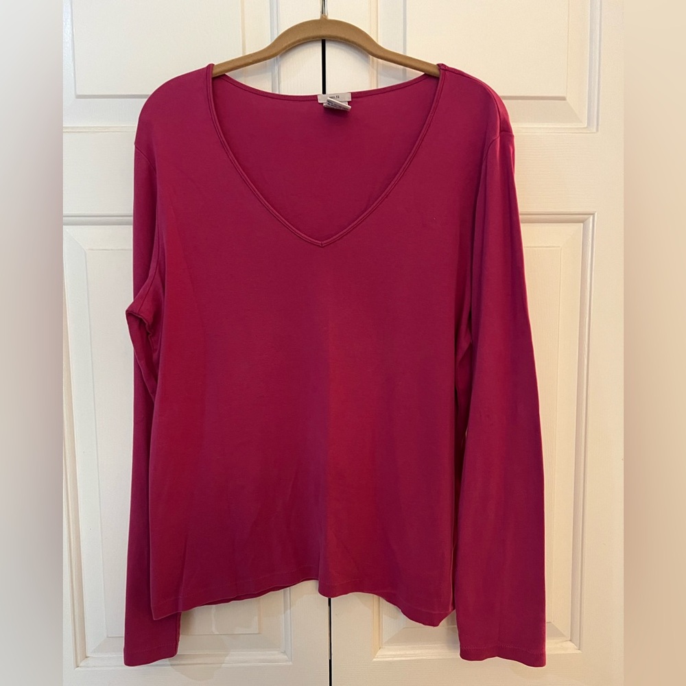 Old Navy Women's Long Sleeve Cotton V-Neck Top - Fuchsia EUC Size L